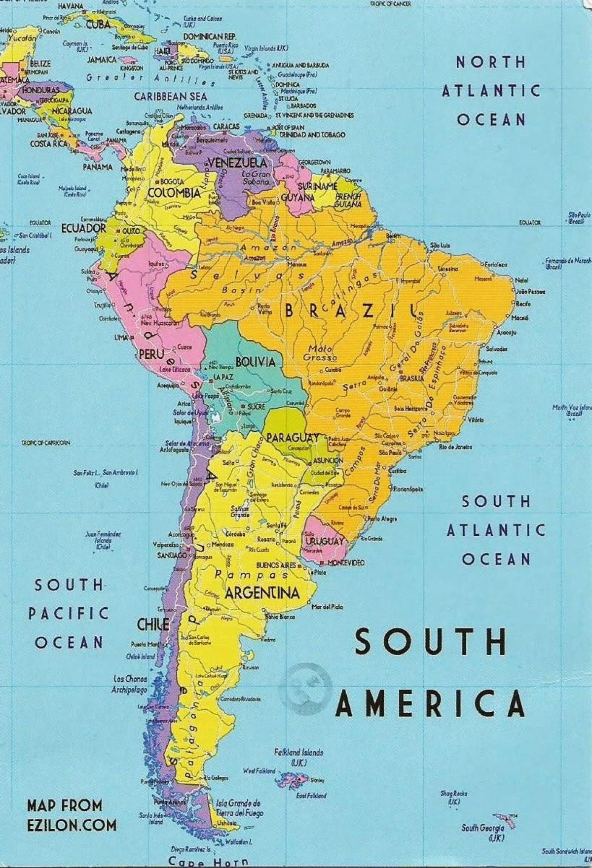 χάρτης της Γουιάνα, νότια αμερική 