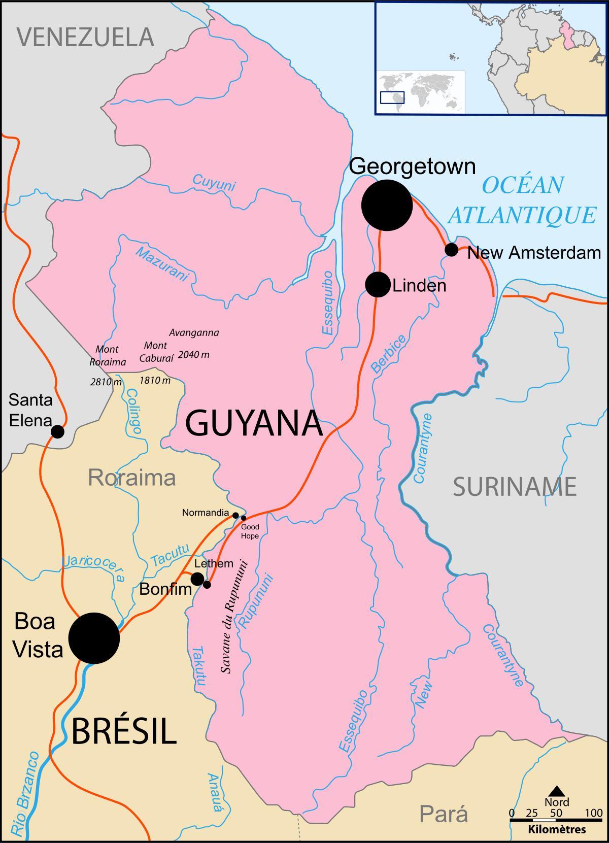 χάρτης της Γουιάνας θέση στον κόσμο