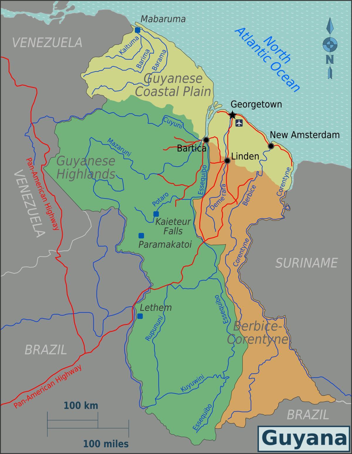 ανατολική ακτή demerara Γουιάνα χάρτης