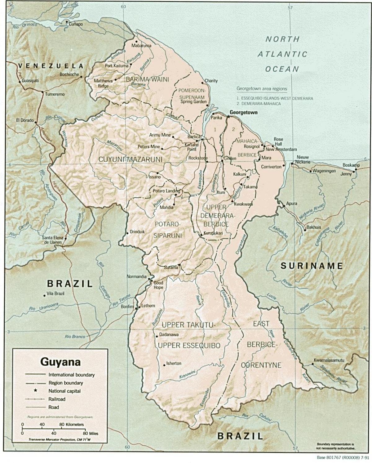 χάρτης που δείχνει amerindian οικισμούς στη Γουιάνα