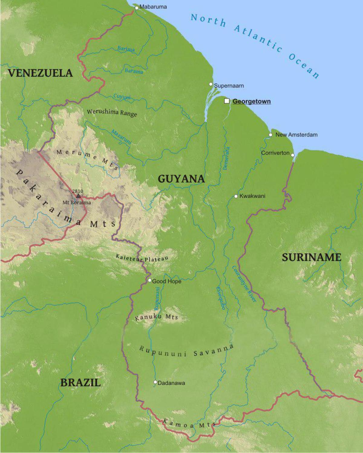 χάρτης της Γουιάνας που δείχνει την χαμηλή παράκτια πεδιάδα